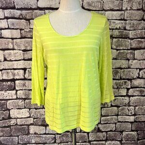 Chico's Yellowish Green 3/4 Sleeve Scoop Neck Top Size M